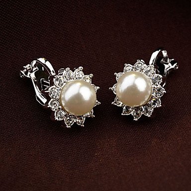 Women clip-on earrings earrings, pearls, rhinestones retro flowers, lovely white, everyday