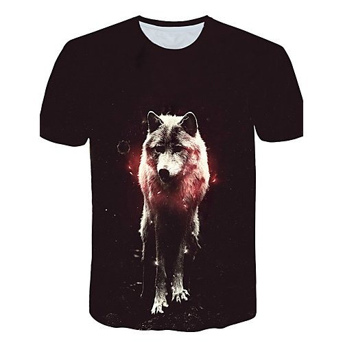 Men daily large size T-shirt, 3D, animal print round neck, short sleeves