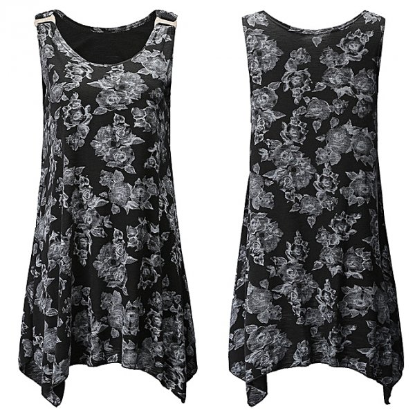 Women Flower Print Pullover Sleeveless Tank Crop Shirt Top Shirt Vest