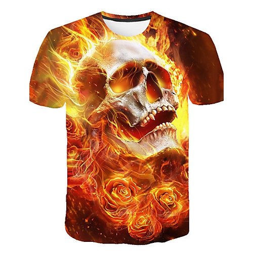 Men daily basic, fashion T-shirt, skull print round neck, short sleeves