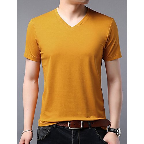 Men cotton T-shirt, solid color V-neck