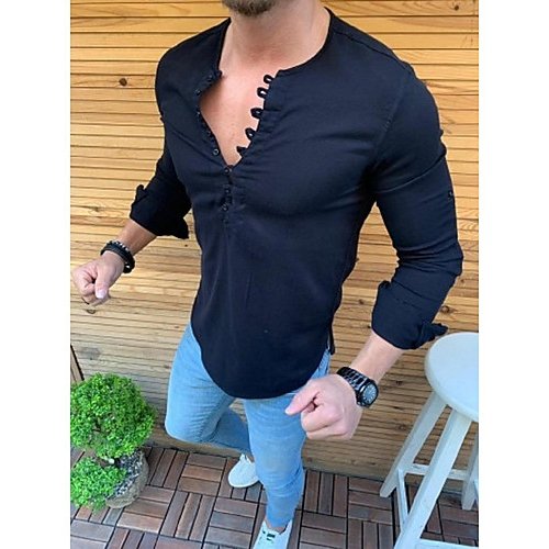 Men casual chic T-shirt, solid color patchwork V-neck